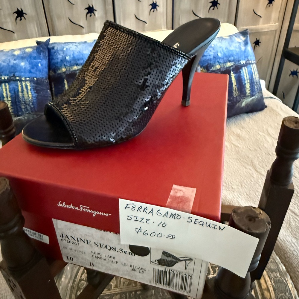 Salvatore Ferragamo Black Heels Glittering Sophistication
